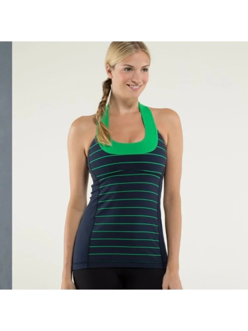 Lululemon Scoop Neck Tank *Luon Light Slalom Stripe Inkwell /Green Bean/ Inkwell